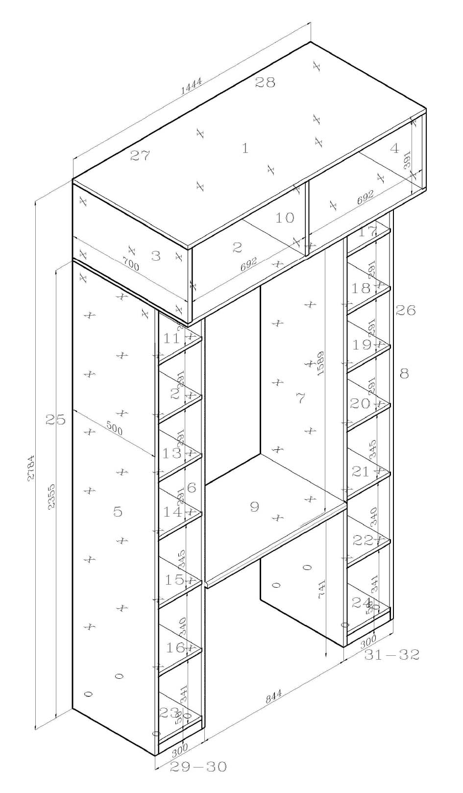 чертеж углового шкафа для балкона